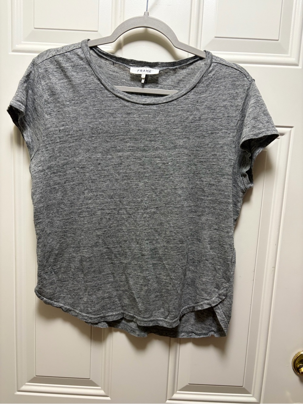 FRAME Classic Crewneck 100% Linen Tee Shirt heathered gray color L